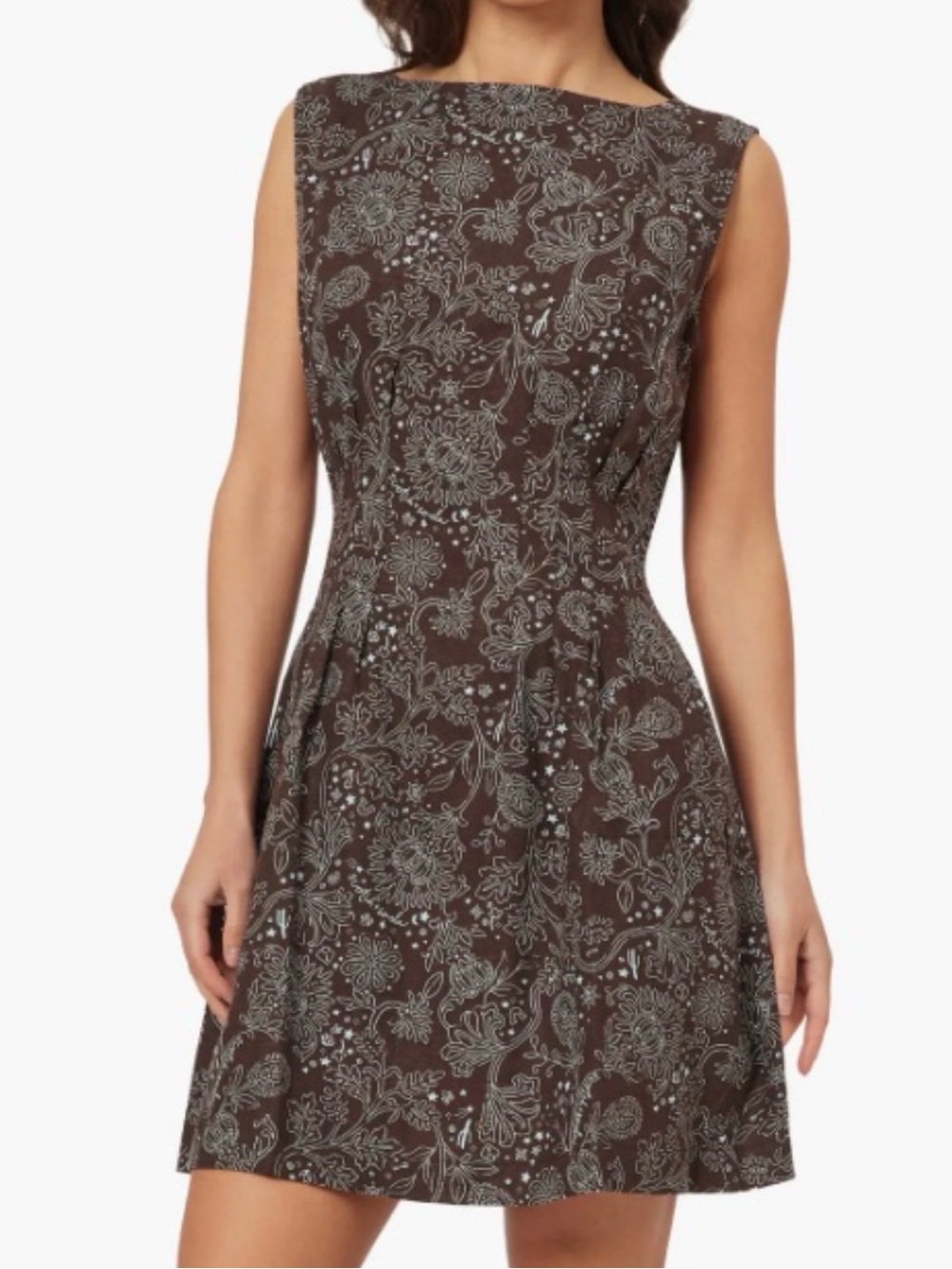 Scotch & Soda Brown and Blue Paisley Print Dress Boatneck A-Line